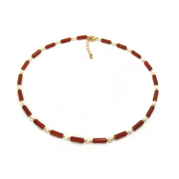 Orange Carnelian and Freshwater Pearl Necklace 
